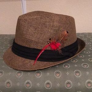 Tan Fedora Style Hat with feathers